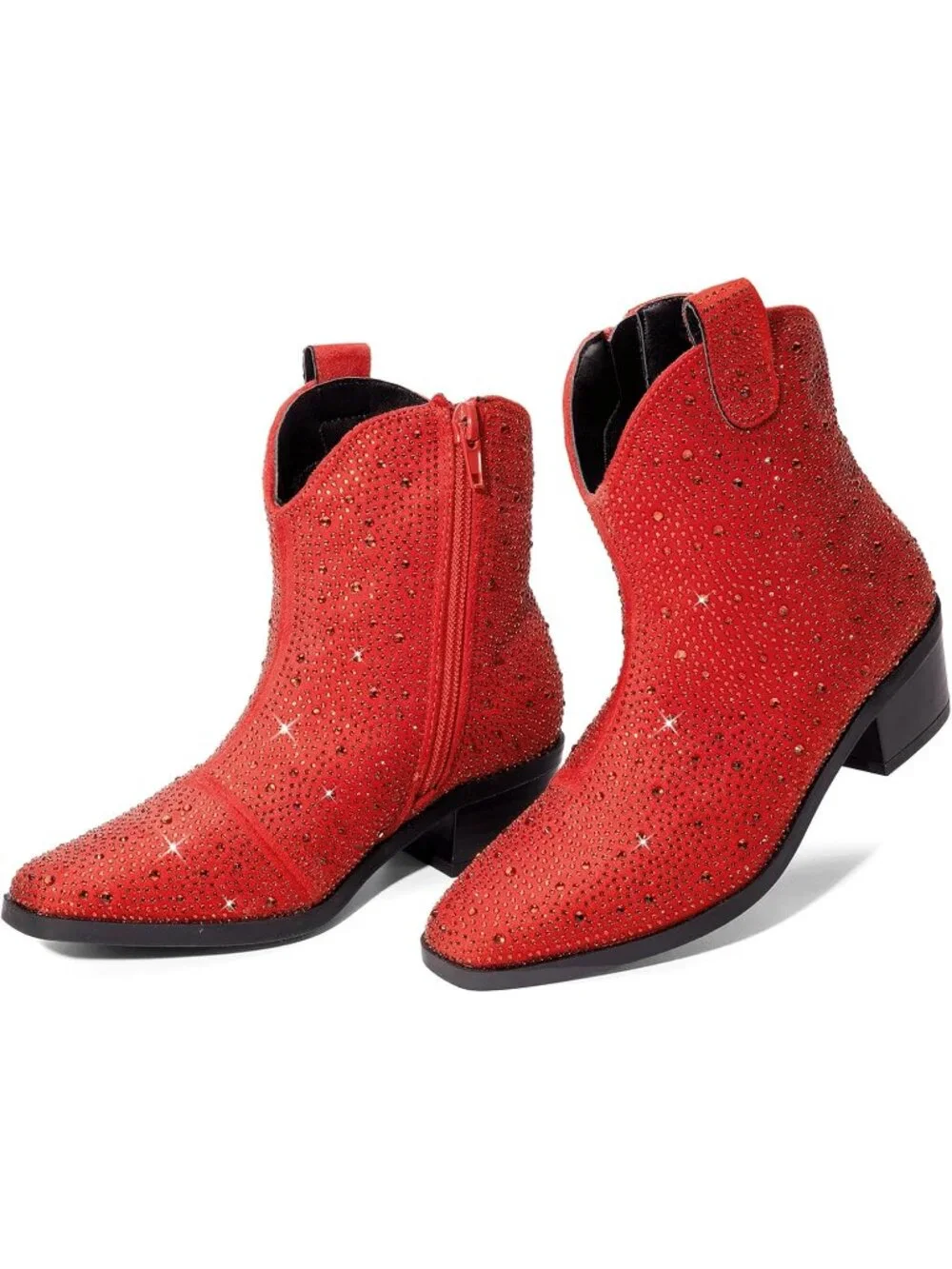Women's Red Rhinestone Halloween Size Zipper Non-Slip Cowgirl Sparkle Boots